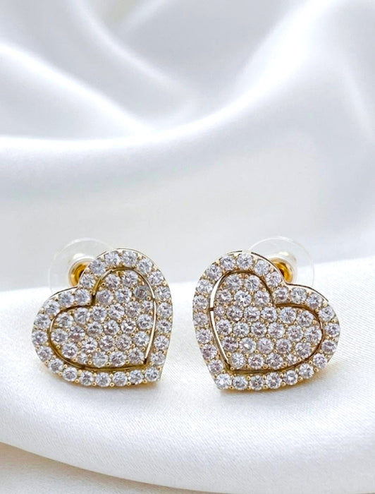 NO BRAND Heart Cluster Diamond Stud Earrings
