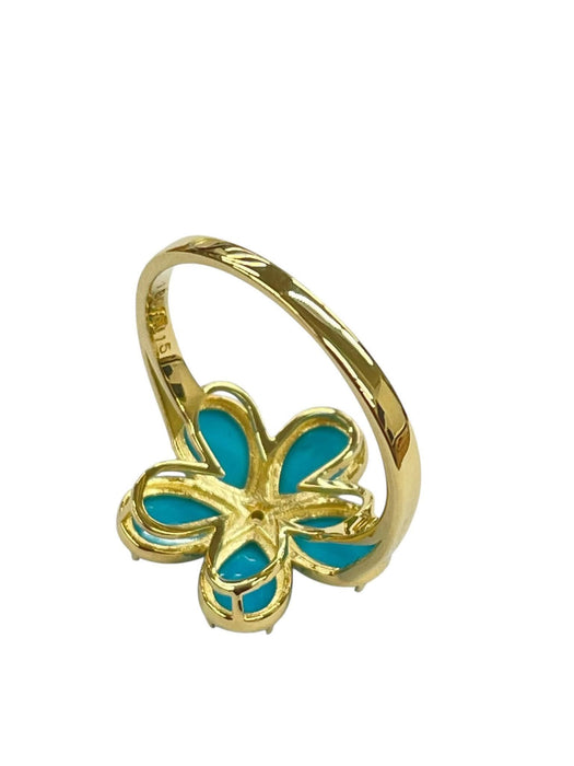 NO BRAND Turquoise Flower 1P Diamond Ring