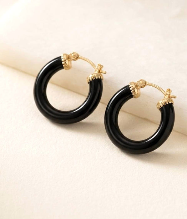 NO BRAND Onyx Hoop Earrings