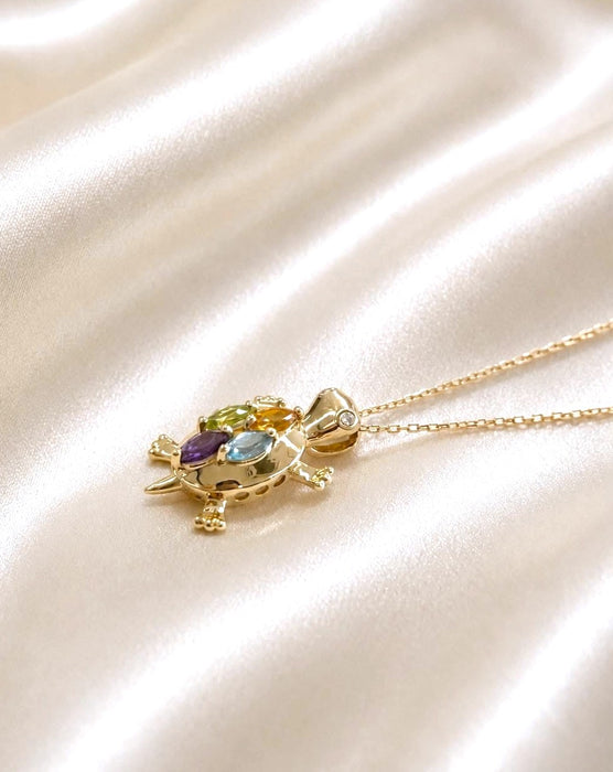 NO BRAND Multicolor Turtle Diamond Necklace