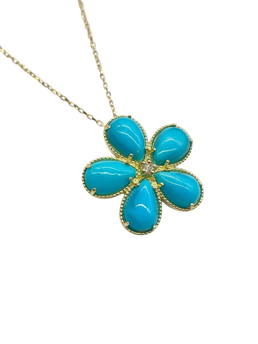 NO BRAND Turquoise Flower Diamond Necklace