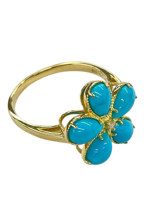 NO BRAND Turquoise Flower 1P Diamond Ring