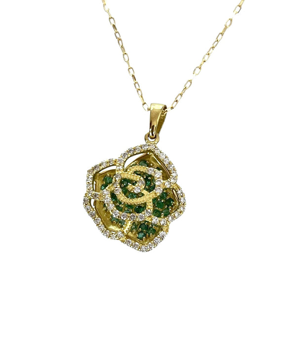 NO BRAND Camelia Emerald & Diamond Necklace