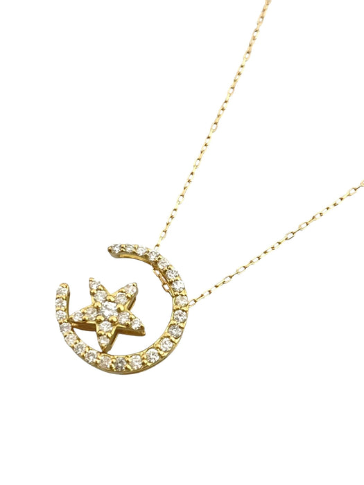 NO BRAND Star & Moon Diamond Necklace
