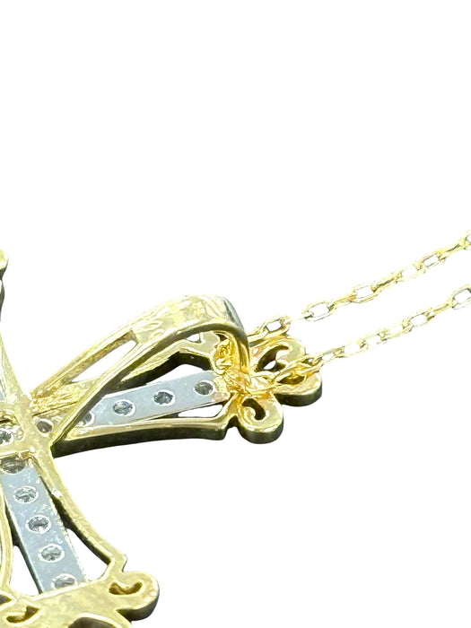 NO BRAND Cross Two-Tone Diamond Necklace