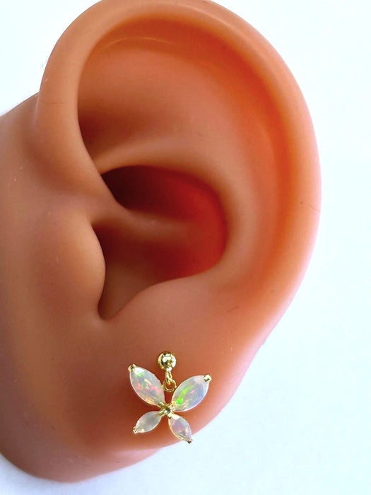 NO BRAND Butterfly White Opal Dangling Earrings