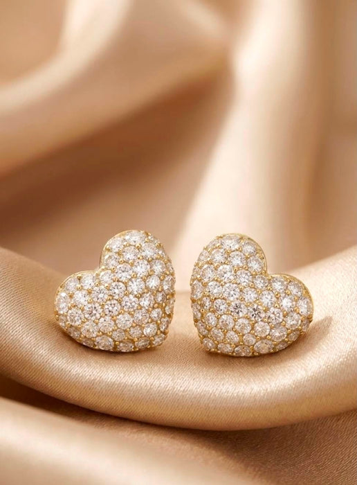 NO BRAND Heart Cluster Diamond Stud Earrings