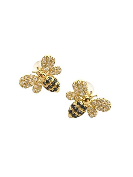 NO BRAND Bee Black & White Diamond Stud Earrings