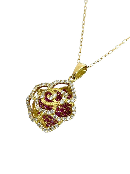 NO BRAND Camelia Pink Sapphire & Diamond Necklace