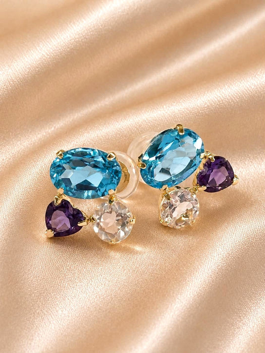 NO BRAND 3P Stone Stud Earrings