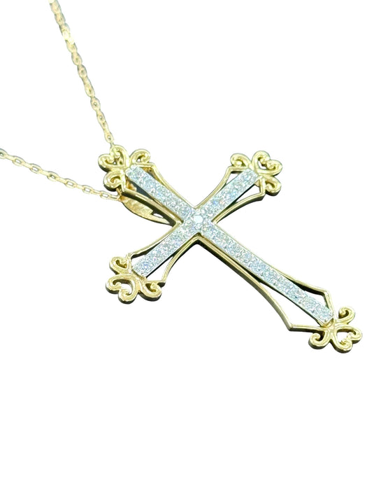 NO BRAND Cross Two-Tone Diamond Necklace