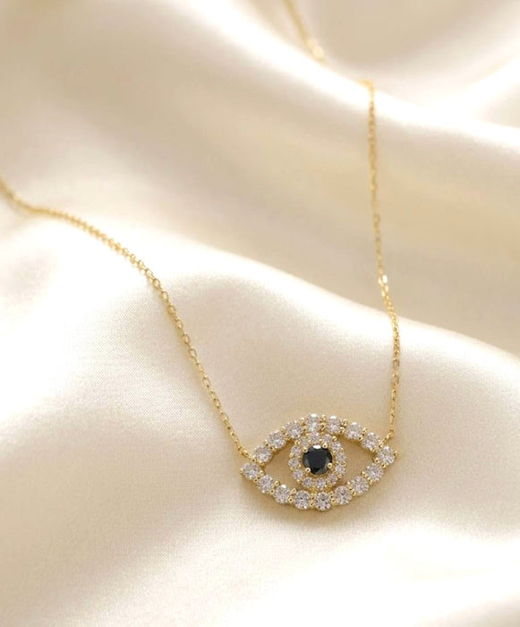 NO BRAND Evil Eye Black & White Diamond Necklace