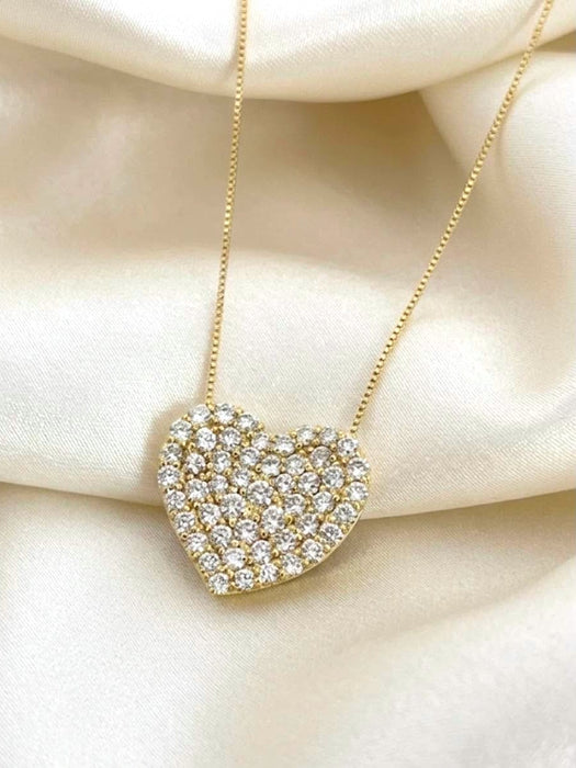 NO BRAND Heart Cluster Diamond Necklace