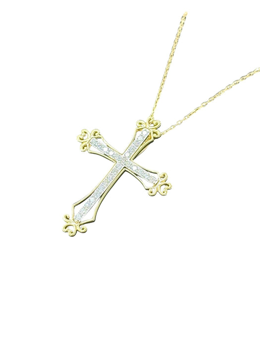 NO BRAND Cross Two-Tone Diamond Necklace