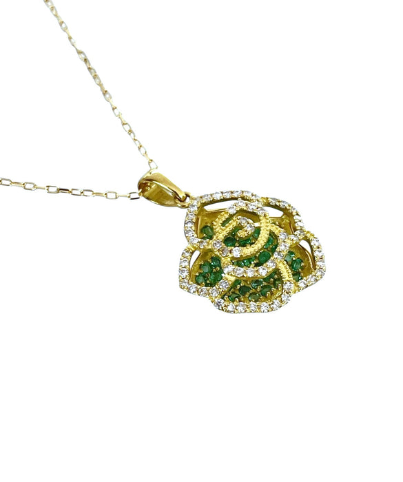 NO BRAND Camelia Emerald & Diamond Necklace