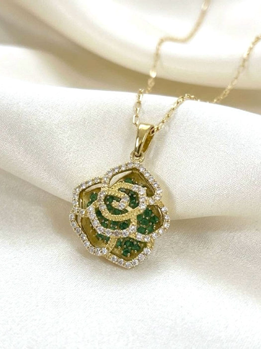 NO BRAND Camelia Emerald & Diamond Necklace