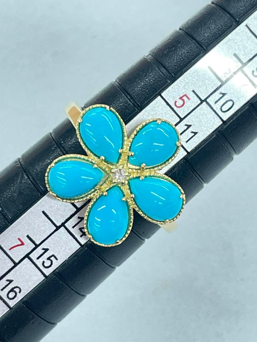 NO BRAND Turquoise Flower 1P Diamond Ring