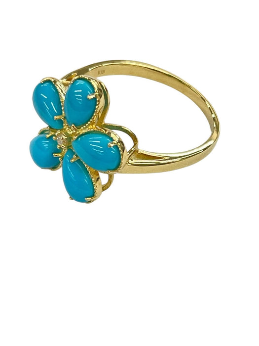 NO BRAND Turquoise Flower 1P Diamond Ring