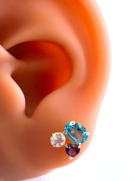NO BRAND 3P Stone Stud Earrings