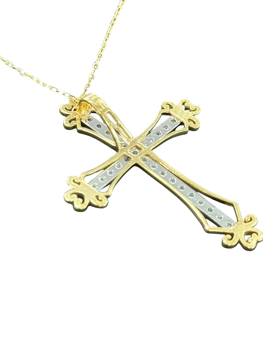 NO BRAND Cross Two-Tone Diamond Necklace