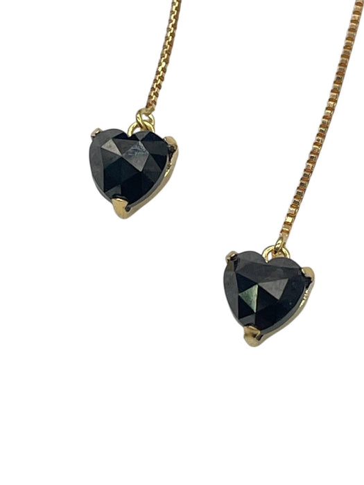 NO BRAND Heart Black Diamond Dangling Earrings