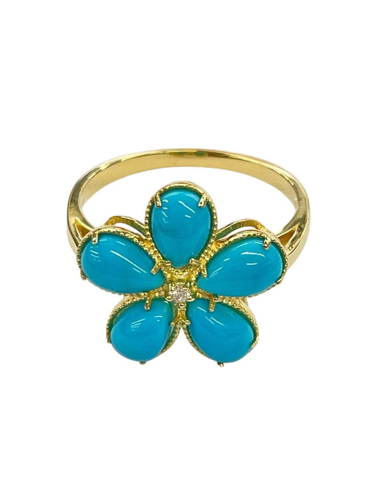 NO BRAND Turquoise Flower 1P Diamond Ring