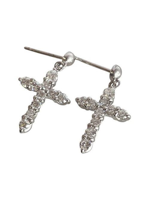 NO BRAND Cross Diamond Dangling Earrings