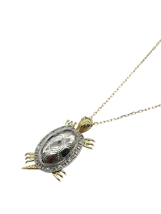 NO BRAND Turtle Two-Tone Diamond Necklace