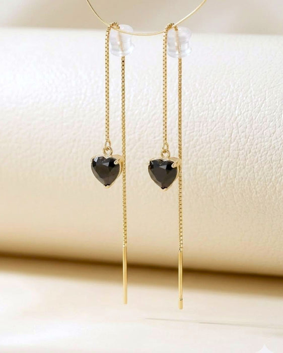 NO BRAND Heart Black Diamond Dangling Earrings