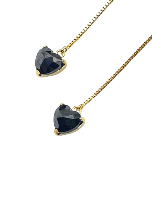 NO BRAND Heart Black Diamond Dangling Earrings