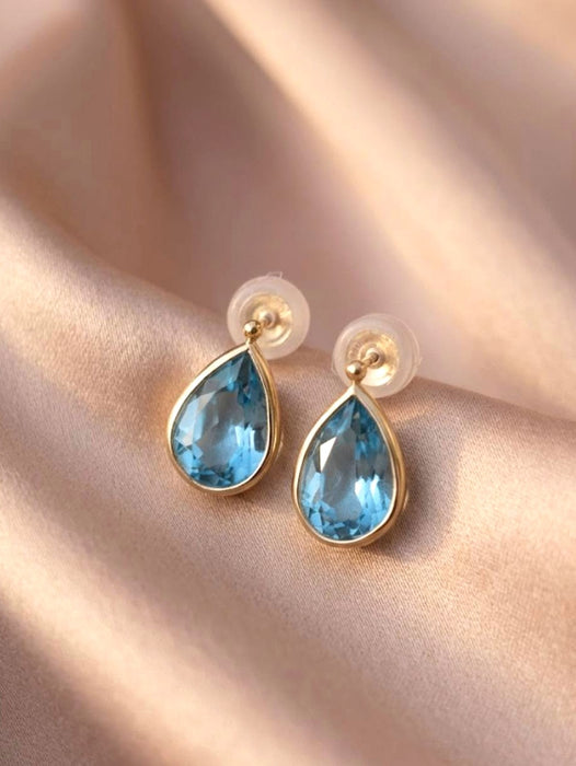 NO BRAND Blue Topaz Pear Shape Stud Earrings