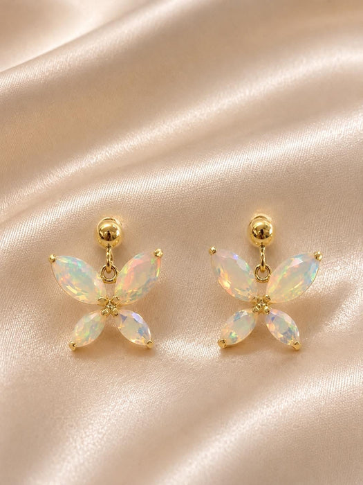 NO BRAND Butterfly White Opal Dangling Earrings
