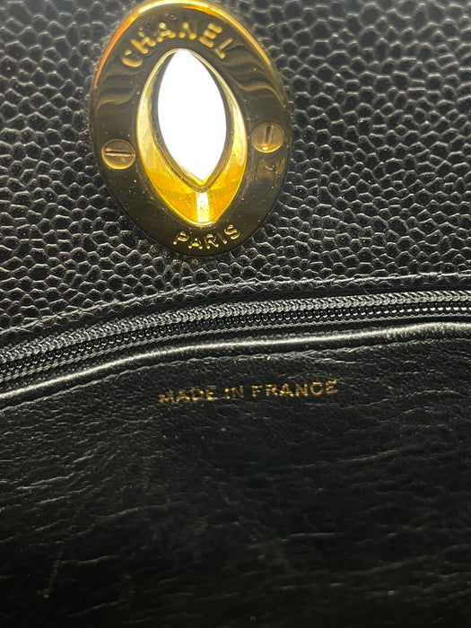 CHANEL CC Quilted Caviar Turn Lock Tote Bag