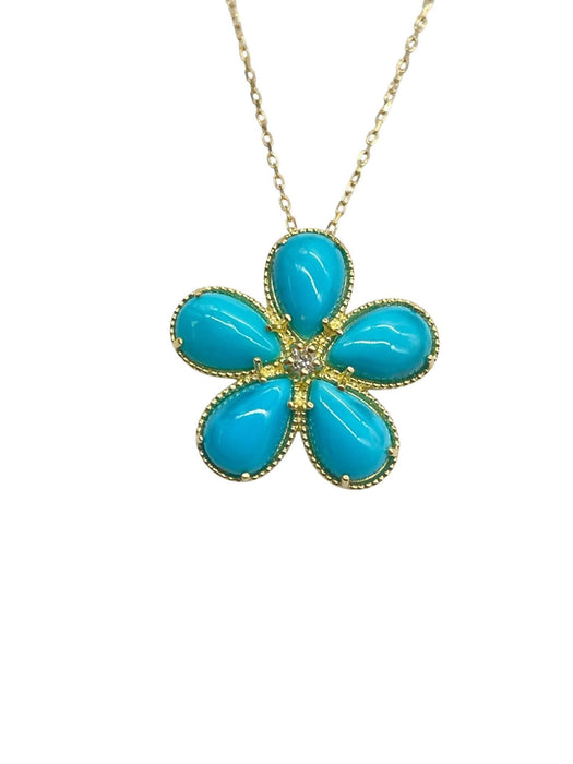 NO BRAND Turquoise Flower Diamond Necklace