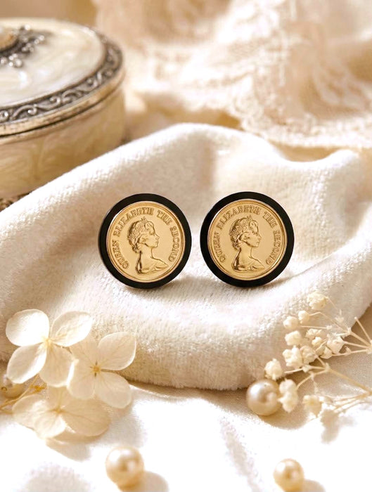 NO BRAND Queen Elizabeth Coin Stud Earrings