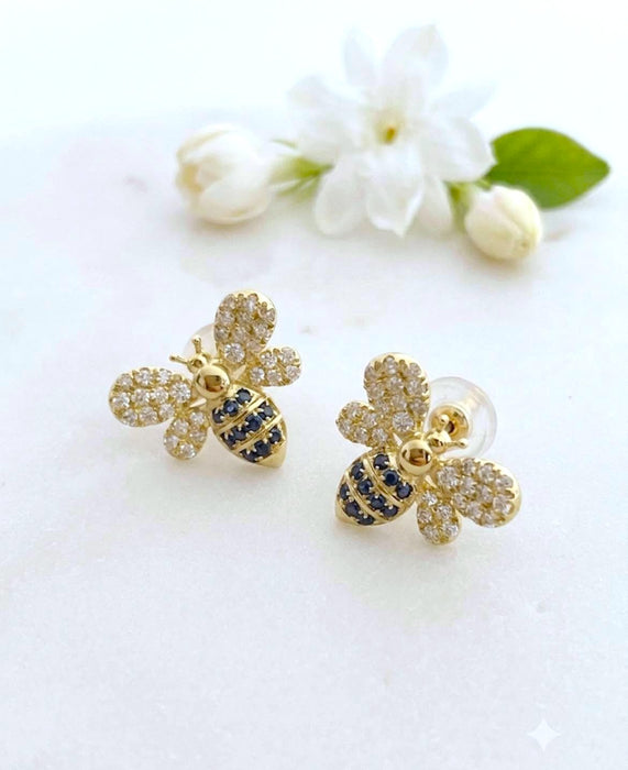 NO BRAND Bee Black & White Diamond Stud Earrings