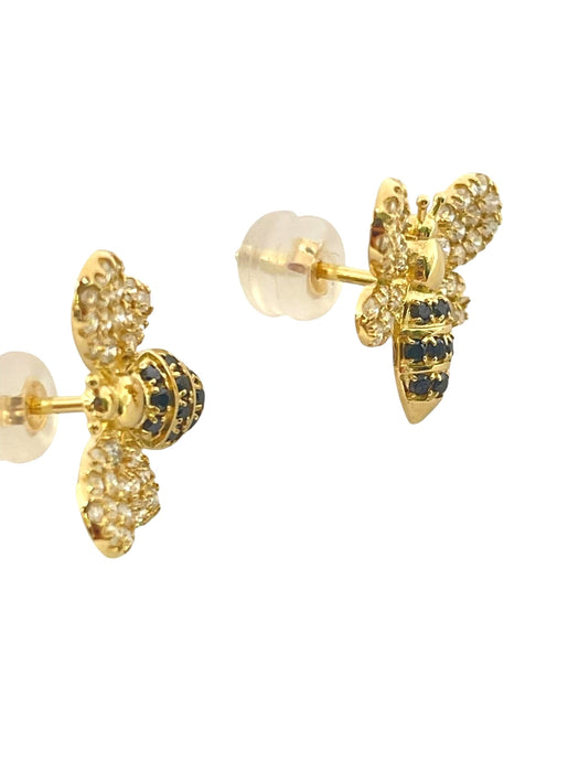 NO BRAND Bee Black & White Diamond Stud Earrings