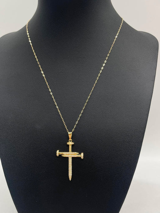 NO BRAND Cross Nail Diamond Necklace