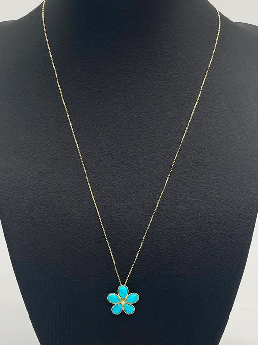 NO BRAND Turquoise Flower Diamond Necklace
