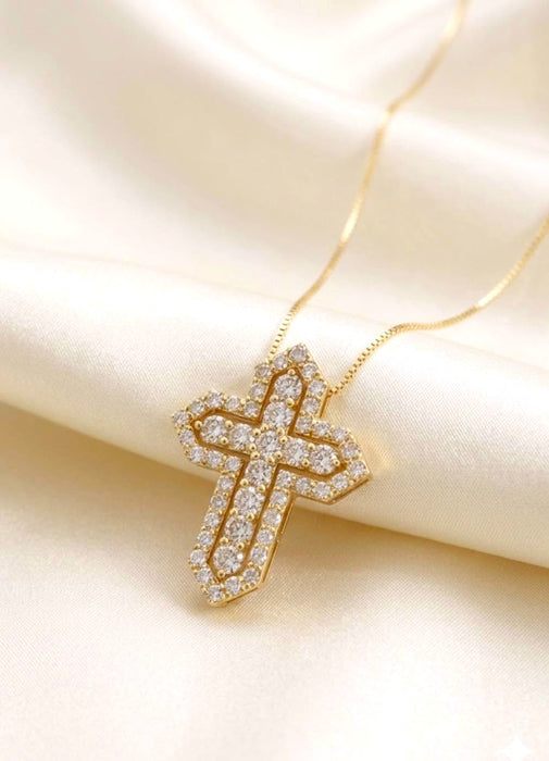 NO BRAND Dual Cross Diamond Necklace