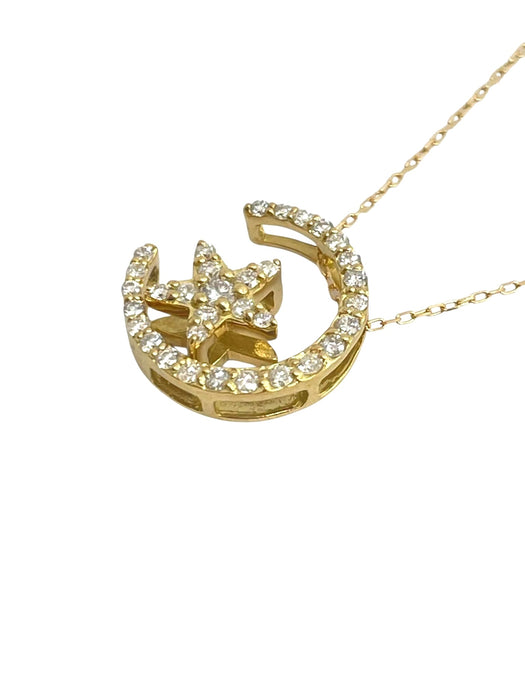 NO BRAND Star & Moon Diamond Necklace