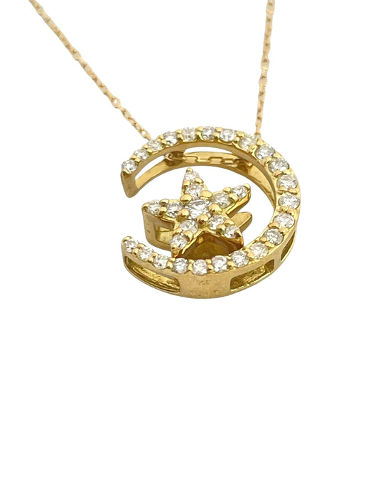 NO BRAND Star & Moon Diamond Necklace