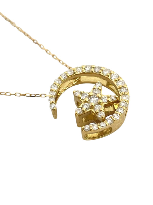 NO BRAND Star & Moon Diamond Necklace
