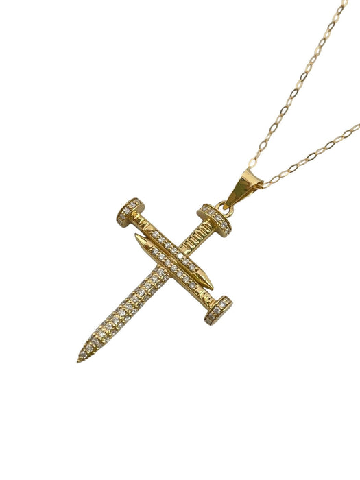 NO BRAND Cross Nail Diamond Necklace