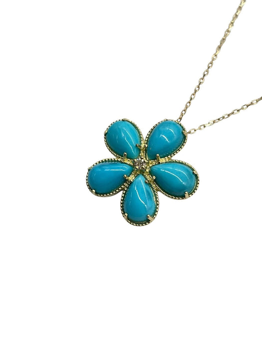 NO BRAND Turquoise Flower Diamond Necklace