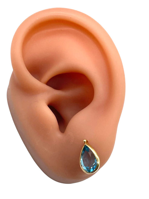 NO BRAND Blue Topaz Pear Shape Stud Earrings