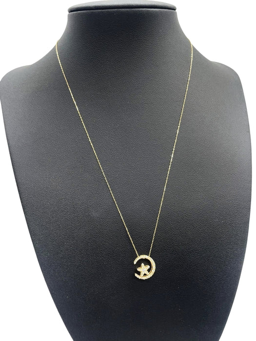 NO BRAND Star & Moon Diamond Necklace