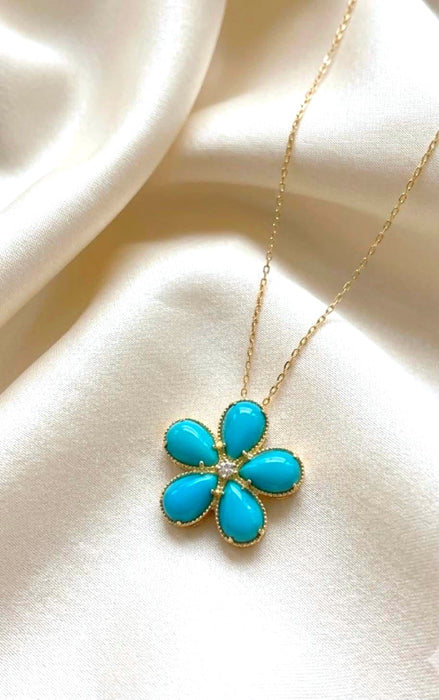 NO BRAND Turquoise Flower Diamond Necklace
