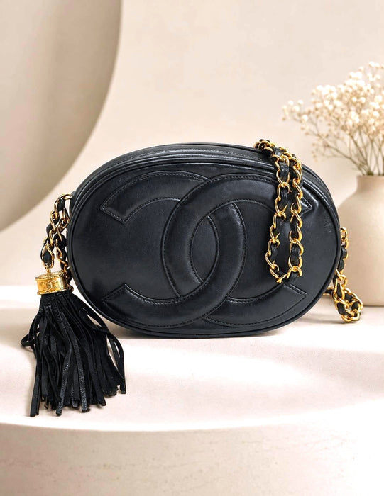 CHANEL CC Logo Tassel Oval Chain Shoulder Bag