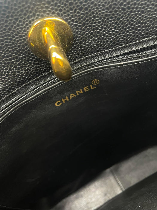 CHANEL CC Quilted Caviar Turn Lock Tote Bag